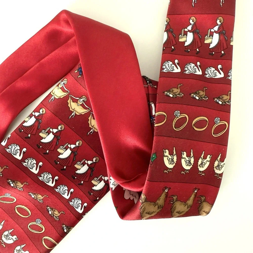 Christmas Tie 12 Days Of Christmas Red Silk Holiday Classic Heritage Academia